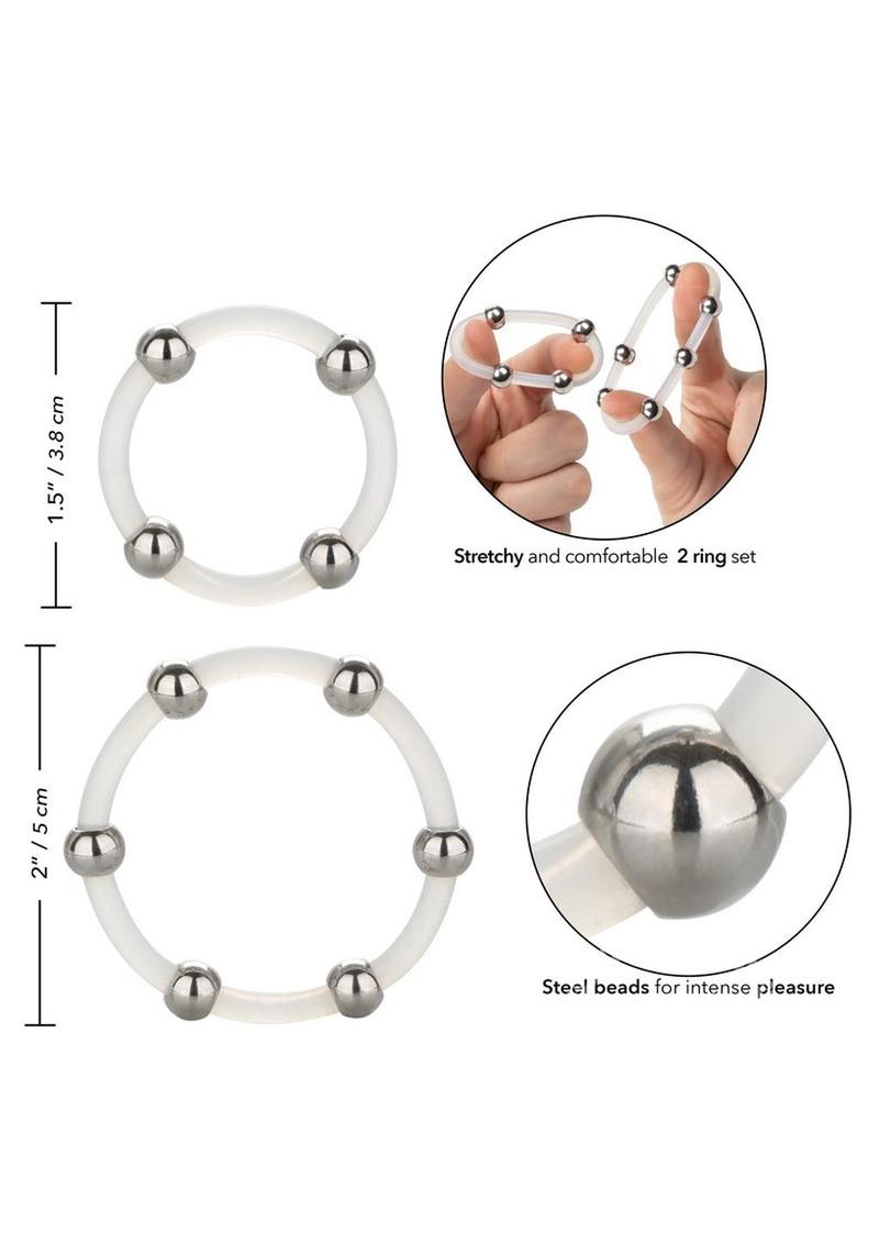 Steel Beaded Silicone Ring Set (2 per set) - Large/XLarge - Clear