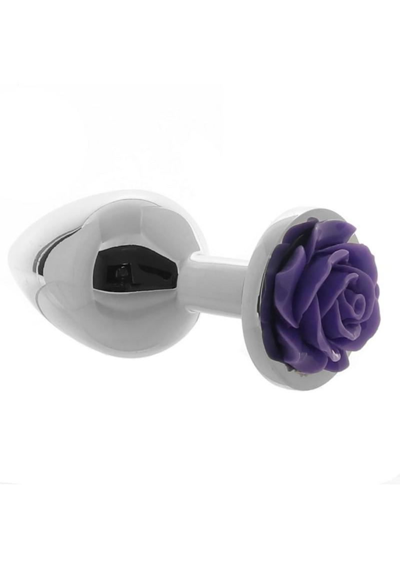 Rear Assets Rose Aluminum Anal Plug - Medium - Purple/Silver