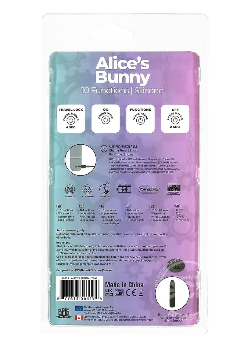 PowerBullet Alice's Bunny Silicone Rechargeable Rabbit Vibrator- Teal