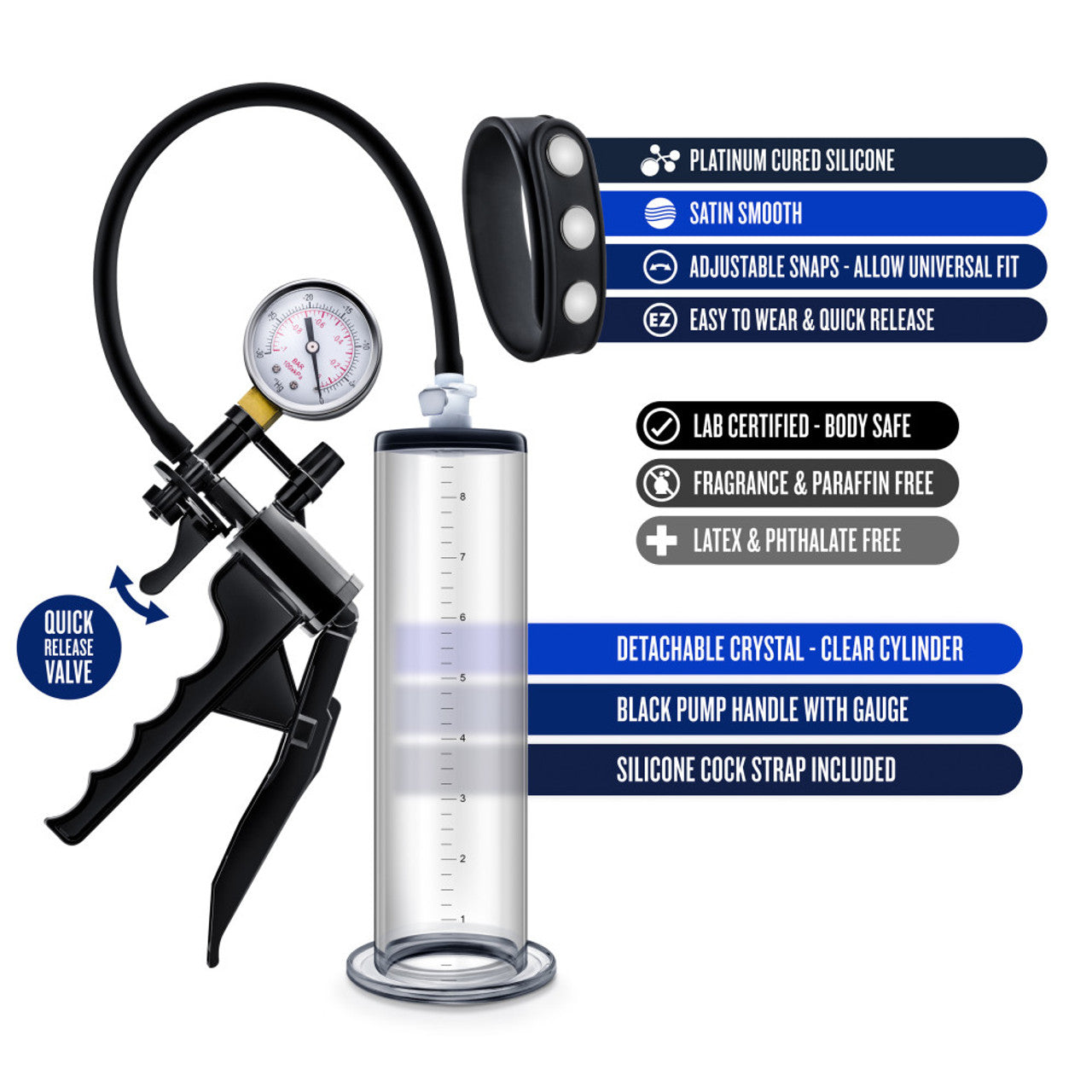 Performance - VX8 Premium Penis Pump System With Silicone Cock Strap - Clear