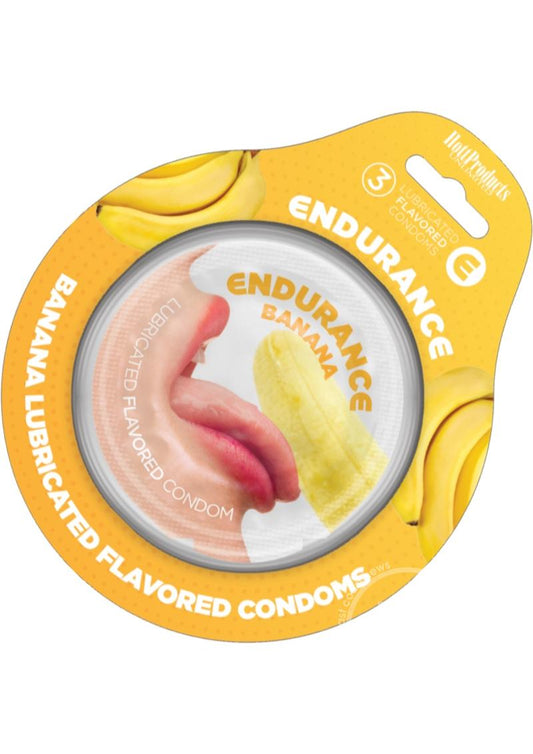 Lubricated Flavored Endurance Condoms 3 Per Pack - Banana