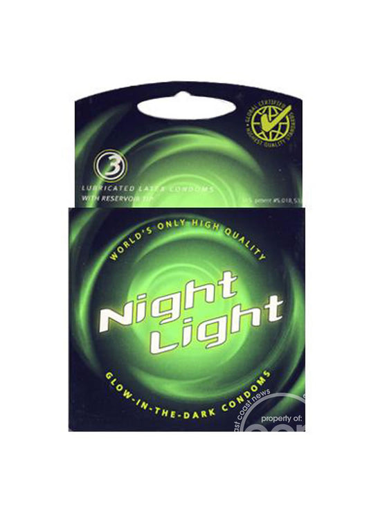 Night Light Glow In The Dark Condoms Lubricated 3 Pack