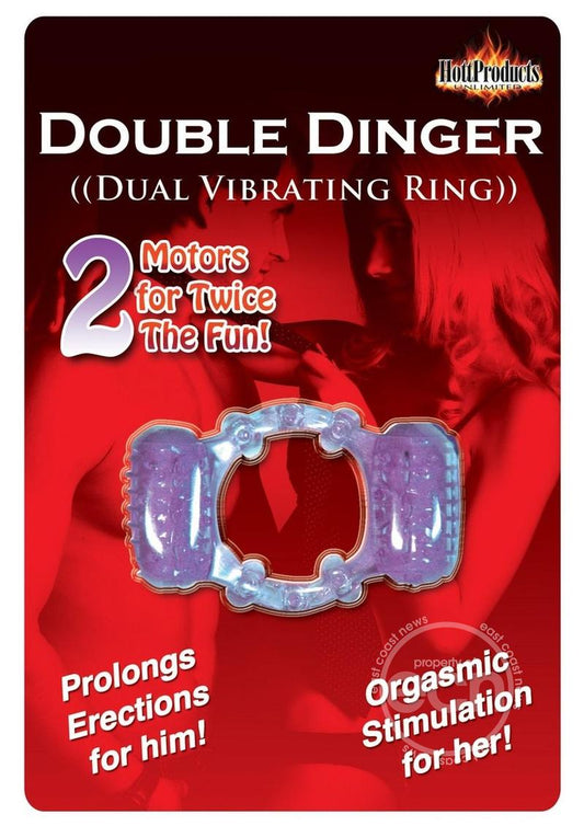 Humm Dinger Double Dinger Dual Vibrating Cock Ring - Purple