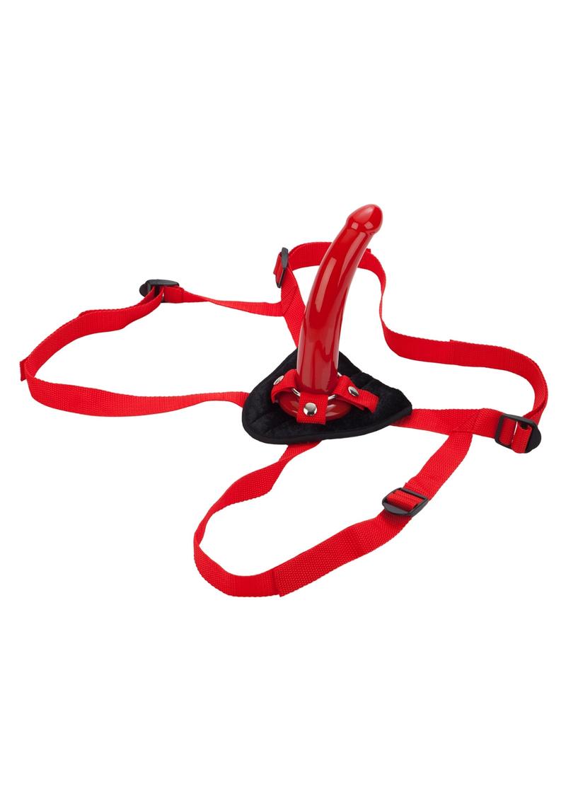 Red Rider Adjustable Strap-On with Dildo 7in - Red