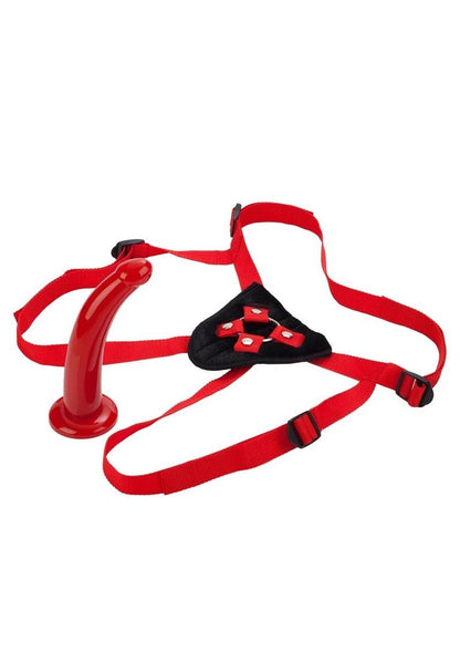 Red Rider Adjustable Strap-On with Dildo 7in - Red