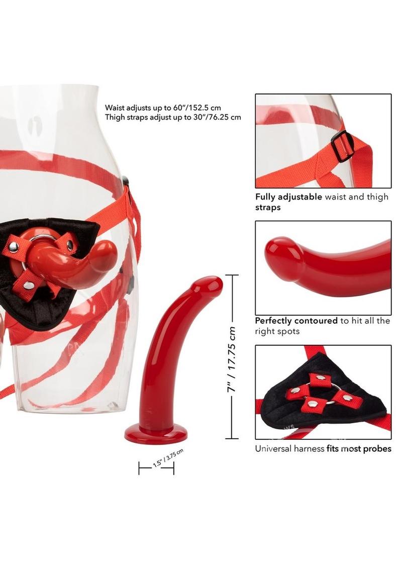 Red Rider Adjustable Strap-On with Dildo 7in - Red