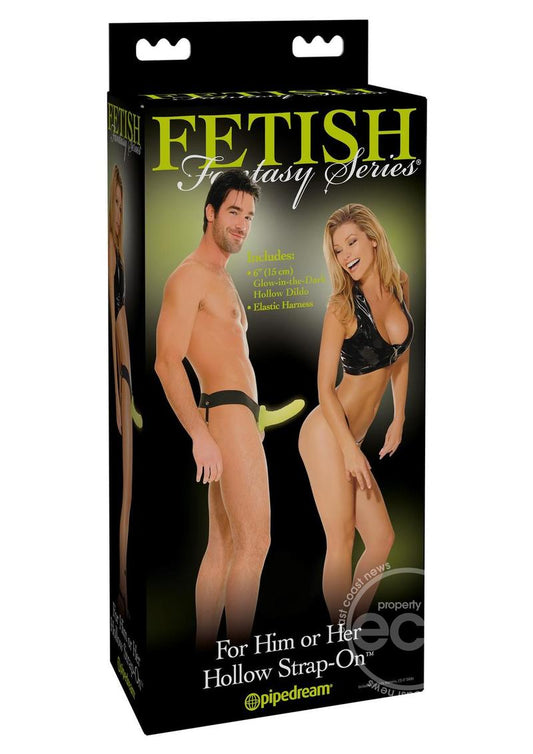 Fetish Fantasy Series For Him Or Her Hollow Strap-On Dildo and Adjustable Harness 6in - Glow-In-The-Dark