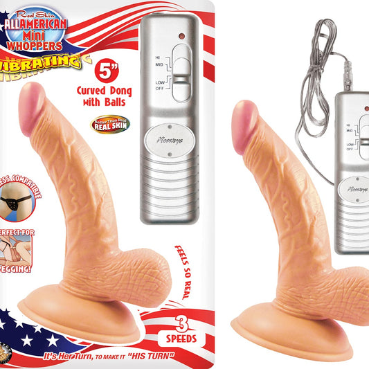 ALL AMERICAN MINI WHOPPERS VIBRATING 5″ CURVED DONG W/ BALLS – WHITE