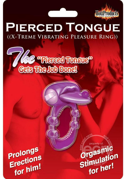 Pierced Tongue Vibrating Silicone Cock Ring Waterproof - Purple