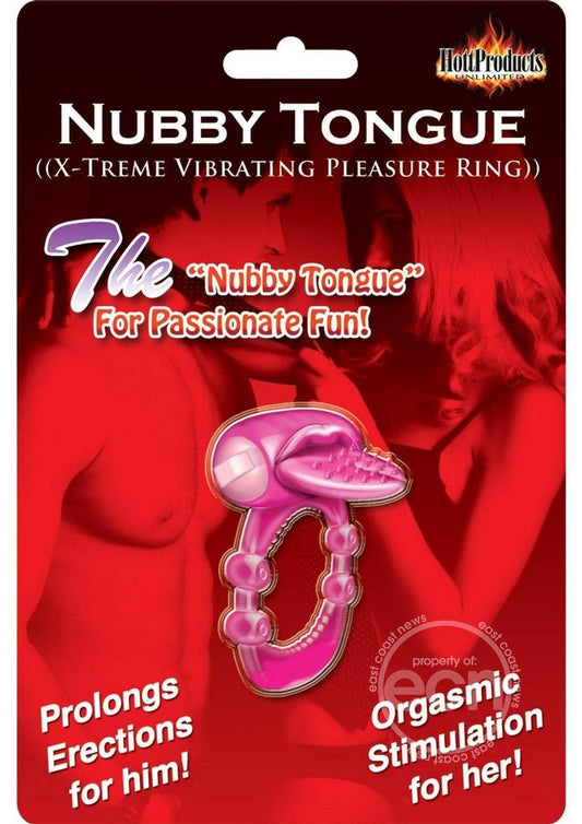 Nubbie Tongue Vibrating Silicone Cock Ring Waterproof Magenta