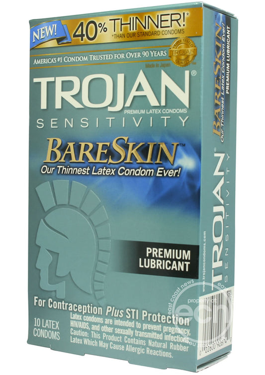 Trojan Condom Sensitivity Bare Skin Lubricated 10 Pack