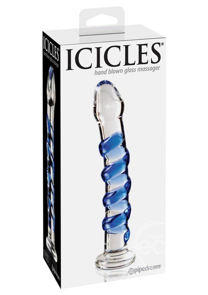 Icicles No. 5 Textured Glass Dildo 7.25in - Clear/Blue