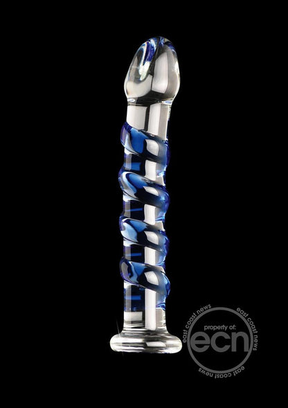 Icicles No. 5 Textured Glass Dildo 7.25in - Clear/Blue