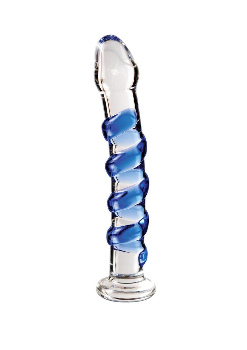 Icicles No. 5 Textured Glass Dildo 7.25in - Clear/Blue