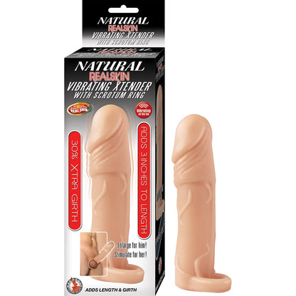 NATURAL REALSKIN VIBRATING XTENDER WITH SCROTUM RING-WHITE