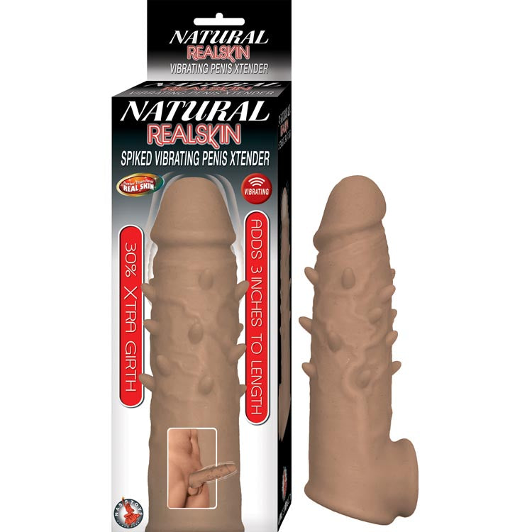 NATURAL REALSKIN SPIKED VIBRATING PENIS XTENDER-BROWN