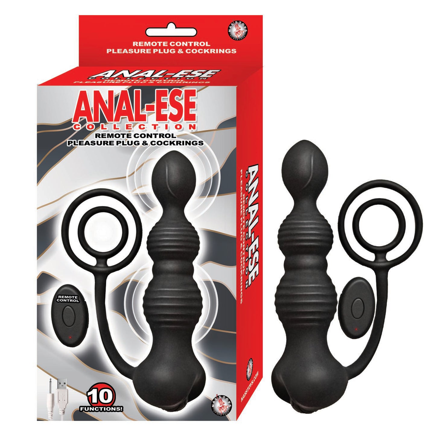 ANAL-ESE REMOTE CONTROL PLEASURE PLUG & COCKRINGS-BLACK