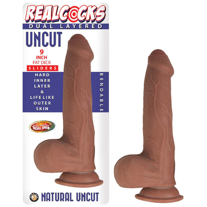 REALCOCKS DUAL LAYERED UNCUT SLIDERS 9″ FAT DICK-BROWN