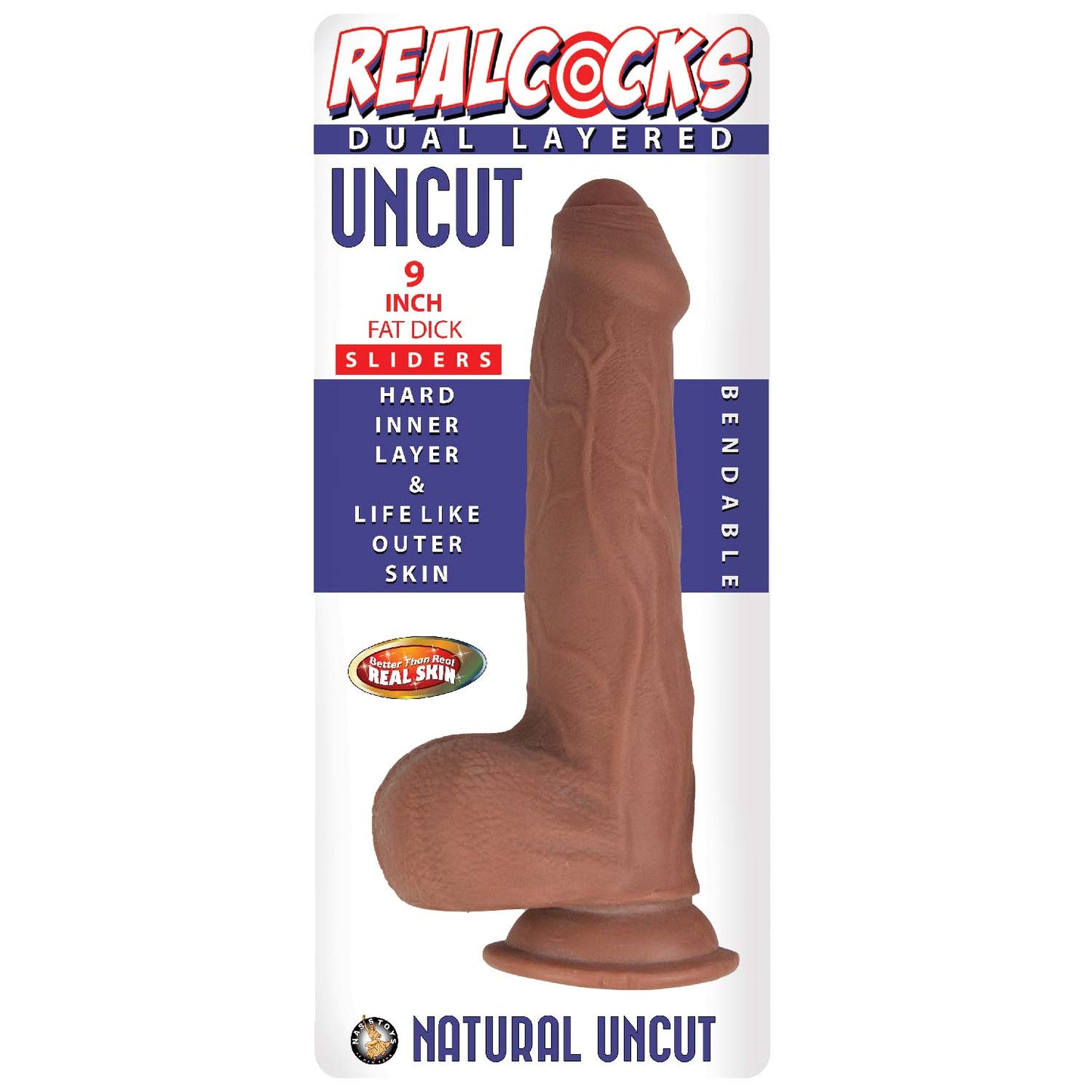 REALCOCKS DUAL LAYERED UNCUT SLIDERS 9″ FAT DICK-BROWN