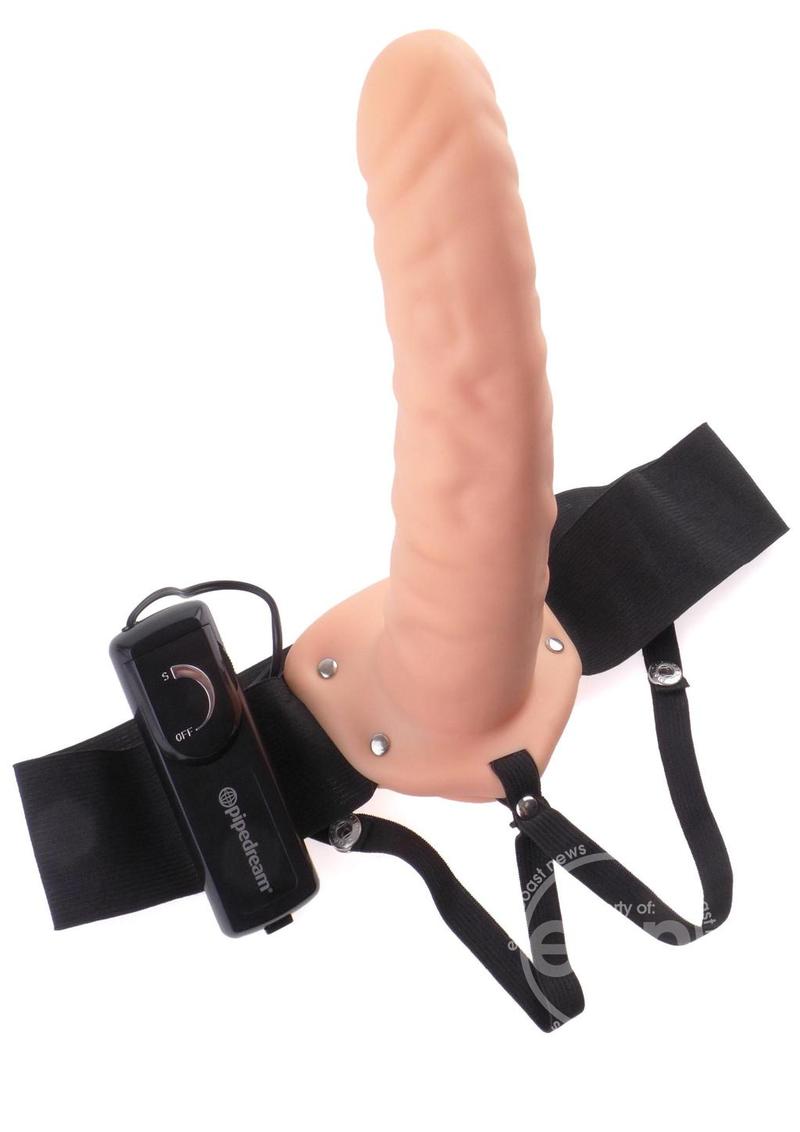 Fetish Fantasy Series Vibrating Hollow Strap-On Dildo and Adjustable Harness with Remote Control 8in - Vanilla