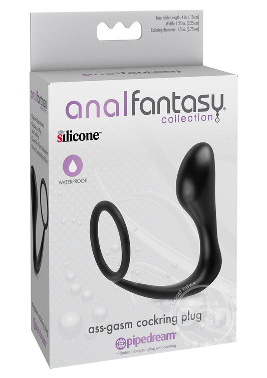 Anal Fantasy Collection Ass-Gasm Cock Ring Plug 4in - Black