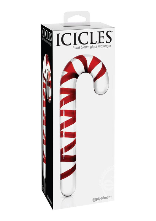 Icicles No 59 Candy Cane Glass Massager - Clear/Red