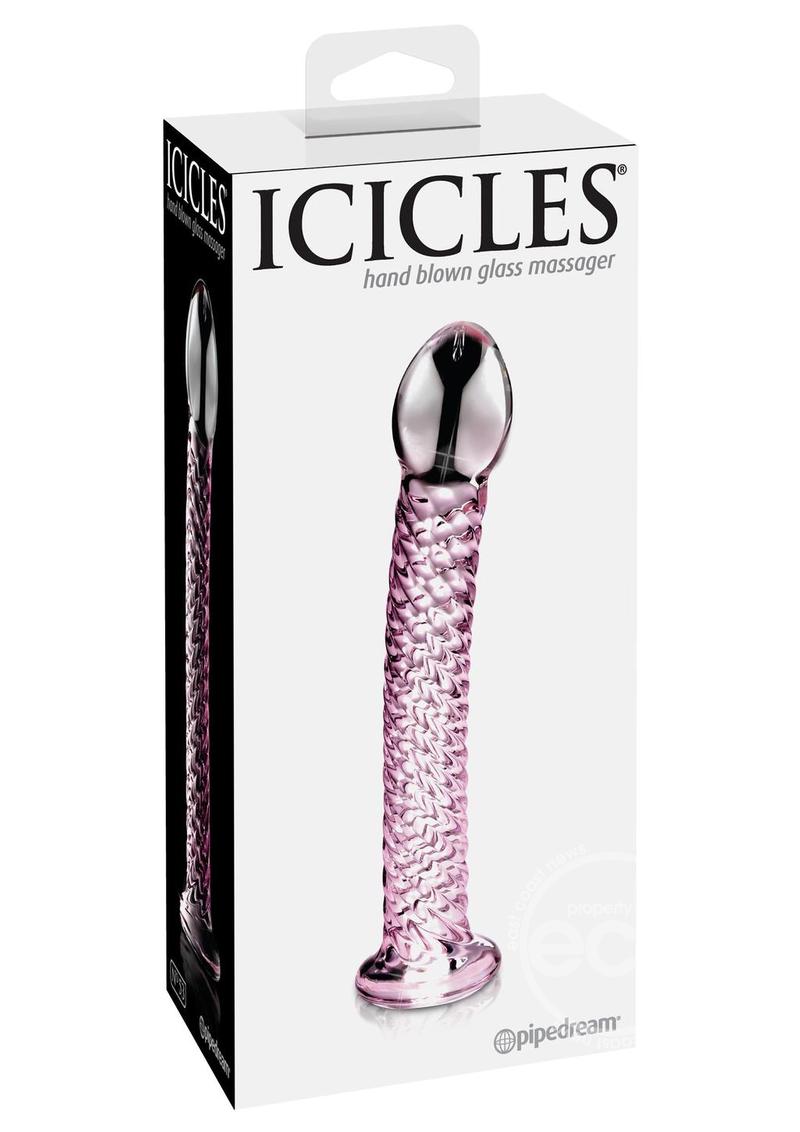 Icicles No 53 Textured Glass Dildo 6.75in - Clear/Pink