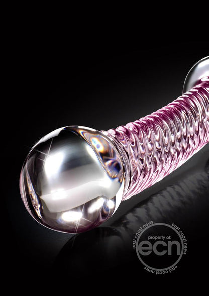 Icicles No 53 Textured Glass Dildo 6.75in - Clear/Pink