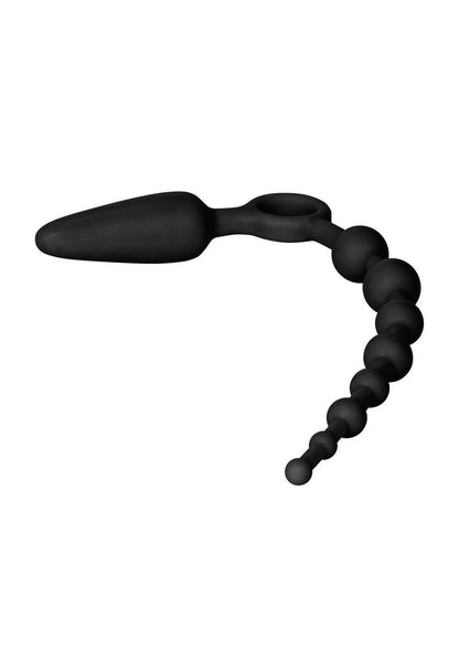 Booty Call Booty Double Dare Silicone Vibrating Butt Plug with Anal Beads - Black