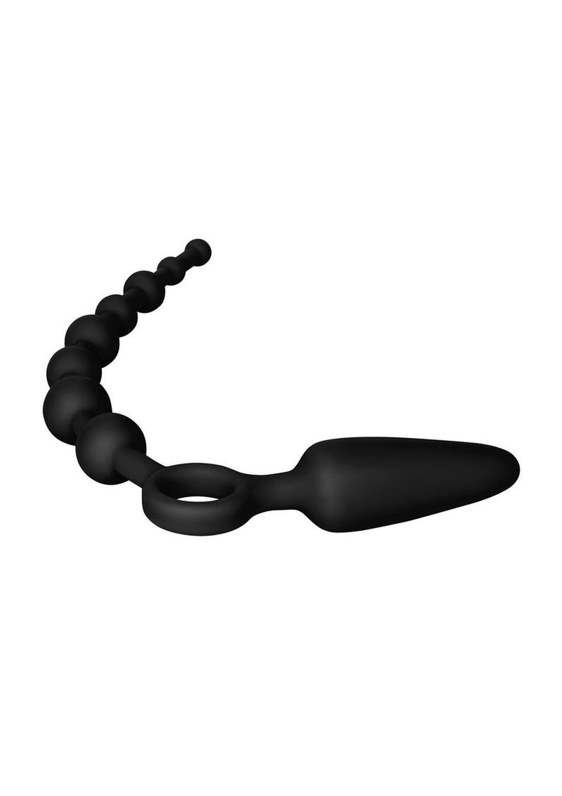 Booty Call Booty Double Dare Silicone Vibrating Butt Plug with Anal Beads - Black