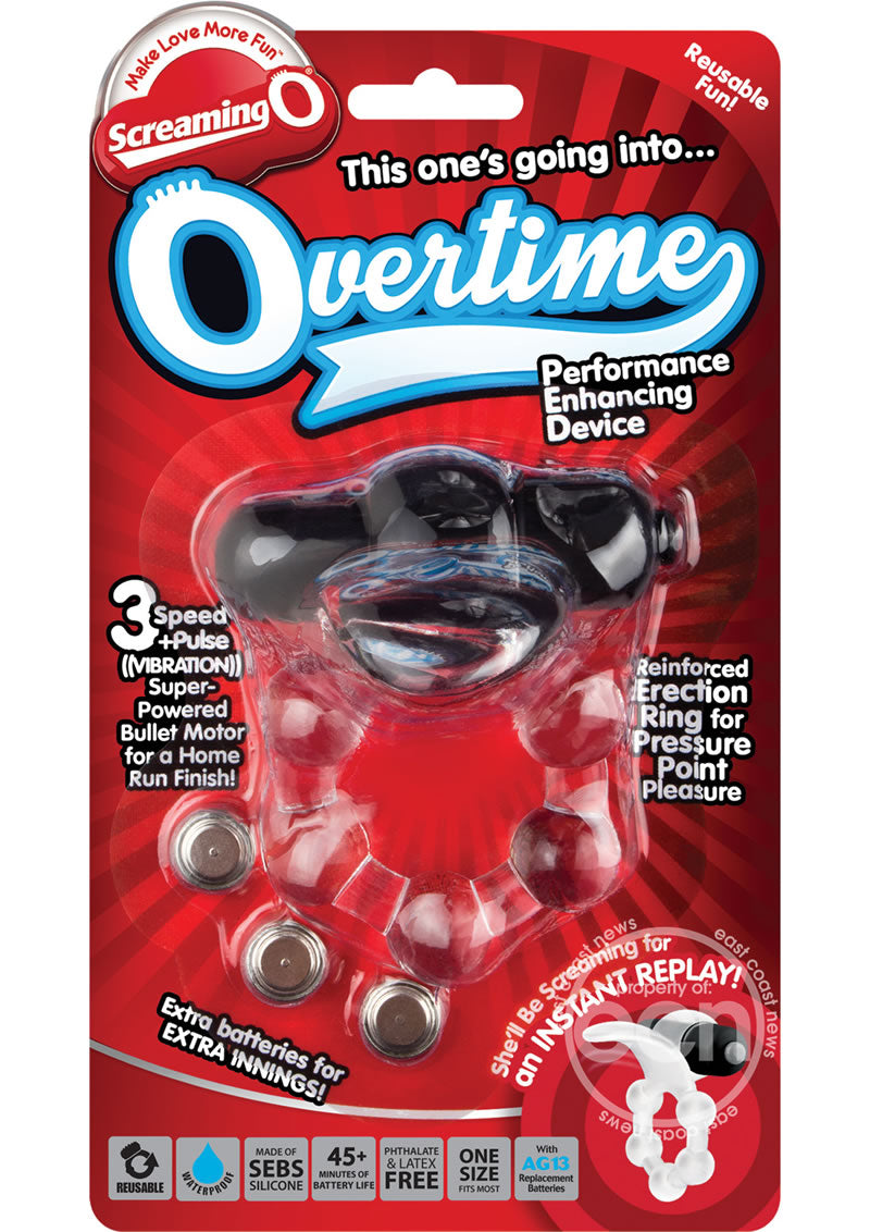 Overtime Silicone Vibrating Cock Ring Waterproof - Black