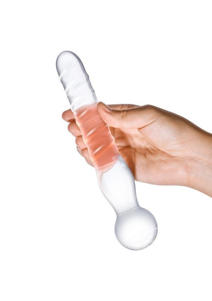 Joystick Textured Glass Dildo Clear