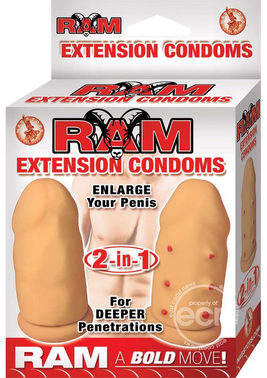 Ram Extension Condoms Latex Extender Sleeves (2 Per Box) - Vanilla