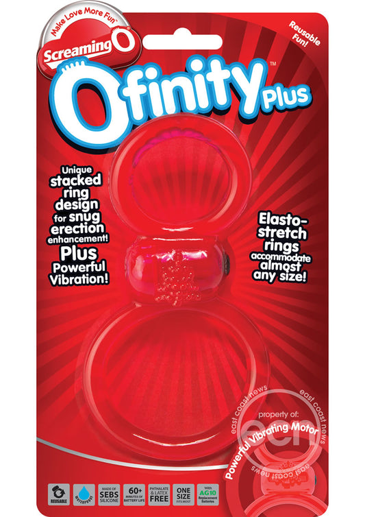 Ofinity Plus Super Stretchy Vibrating Double Silicone Cock Ring Waterproof - Red