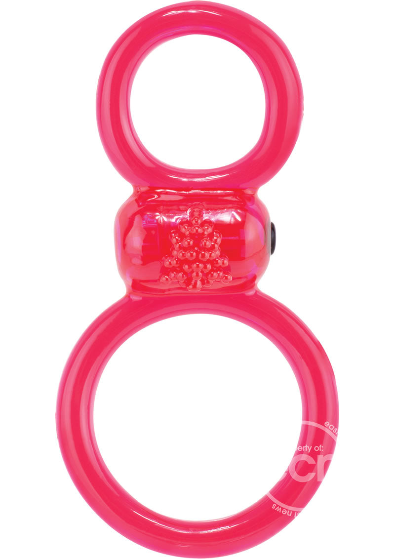 Ofinity Plus Super Stretchy Vibrating Double Silicone Cock Ring Waterproof - Red