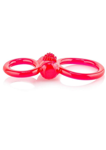 Ofinity Plus Super Stretchy Vibrating Double Silicone Cock Ring Waterproof - Red