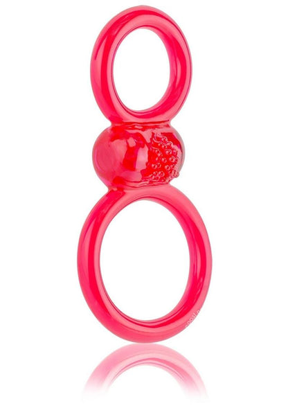 Ofinity Plus Super Stretchy Vibrating Double Silicone Cock Ring Waterproof - Red