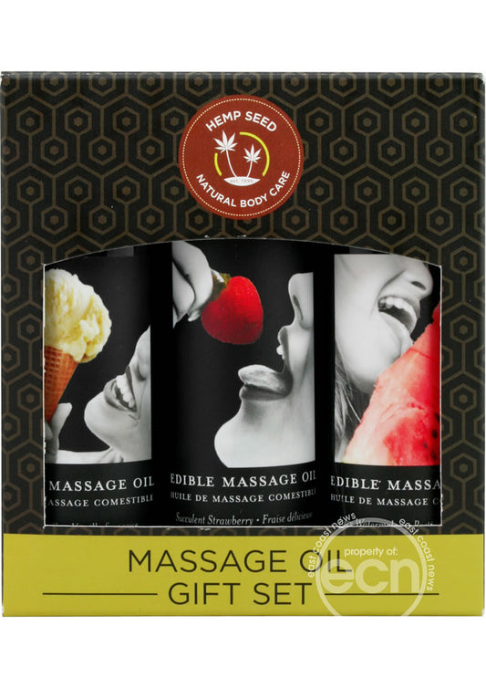 Earthly Body Hemp Seed Edible Massage Oil Gift Set (Three 2oz Edible Massage Oils)