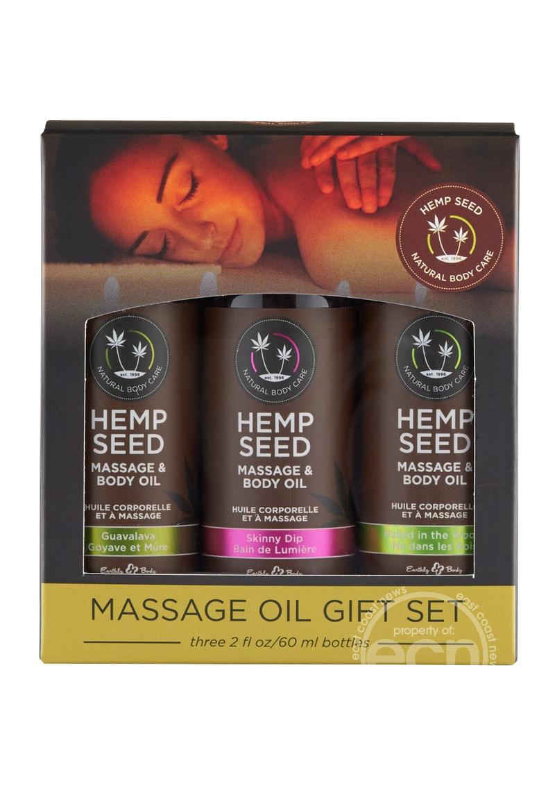 Earthly Body Hemp Seed Massage and Body Oil Gift Box (Three 2oz Massage Oils)