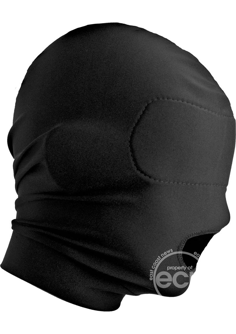 Master Series Disguise Open Mouth Hood with Padded Blindfold - Black