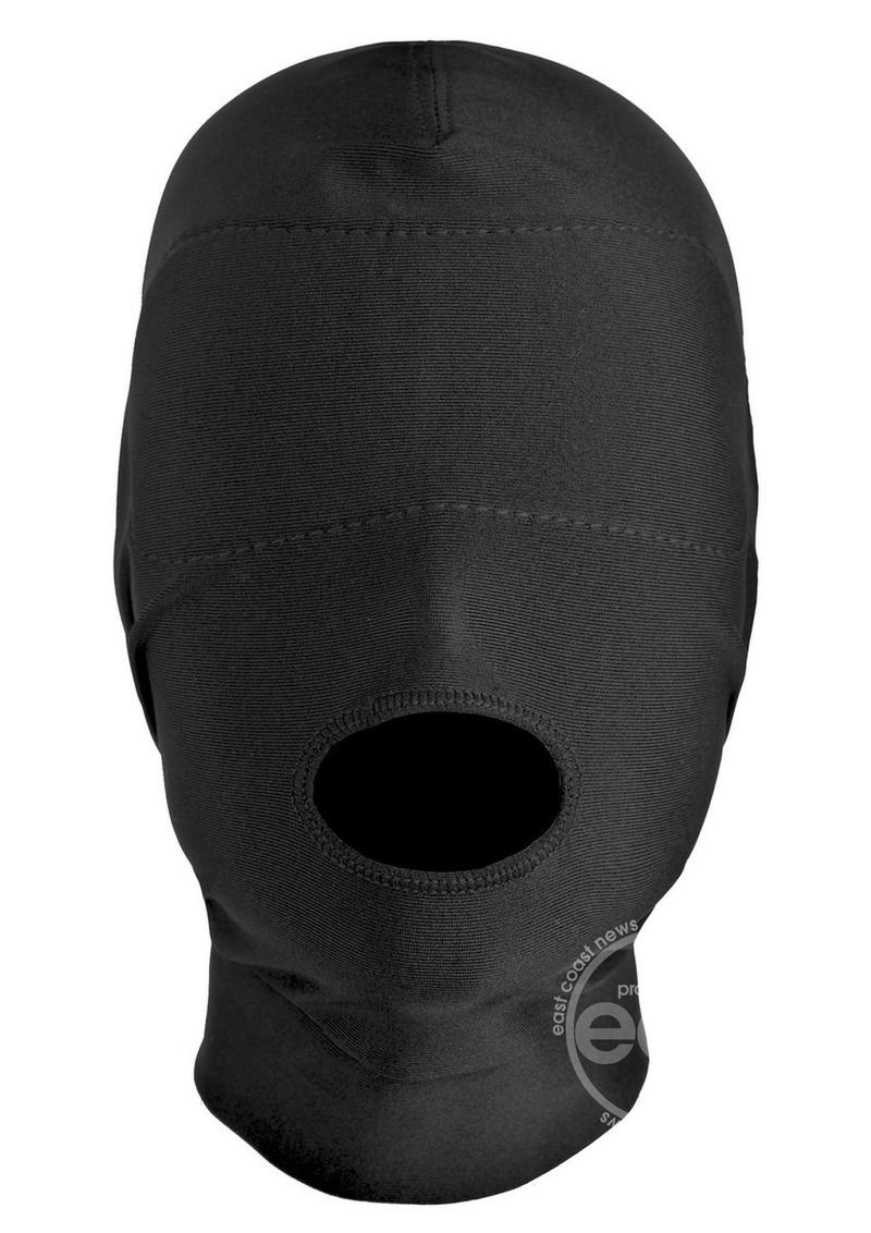 Master Series Disguise Open Mouth Hood with Padded Blindfold - Black