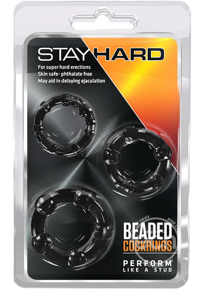 Stay Hard Beaded Cock Rings (3 Sizes) - Black