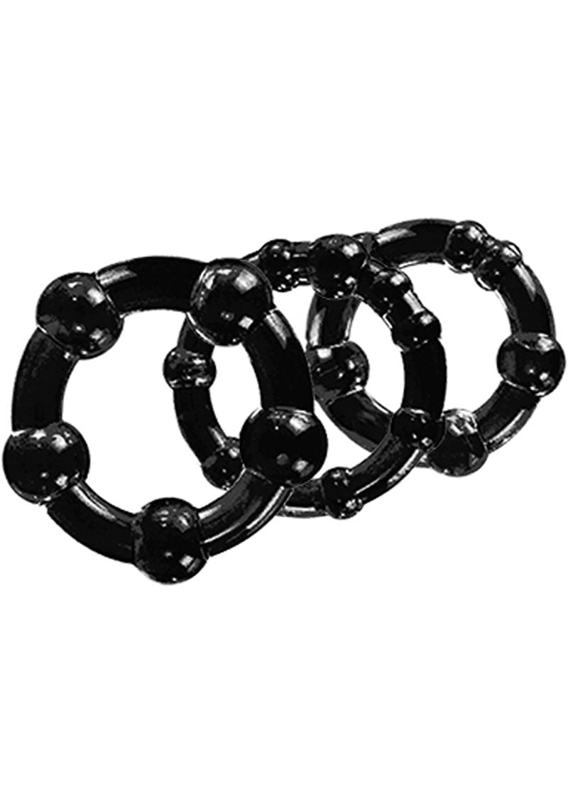 Stay Hard Beaded Cock Rings (3 Sizes) - Black