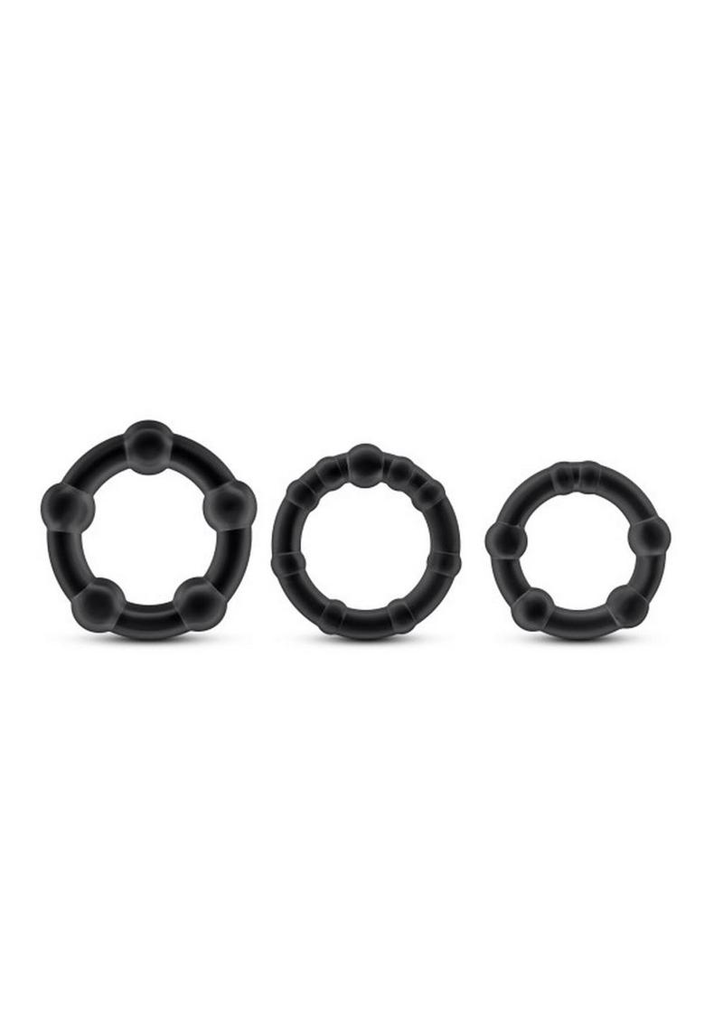 Stay Hard Beaded Cock Rings (3 Sizes) - Black