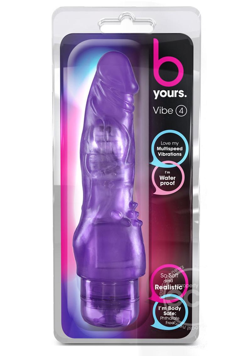 B Yours Vibe 4 Vibrating Dildo 8in - Purple