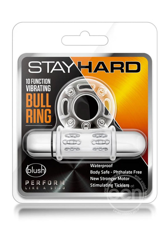 Stay Hard Vibrating Mega Bull Cock Ring - Clear