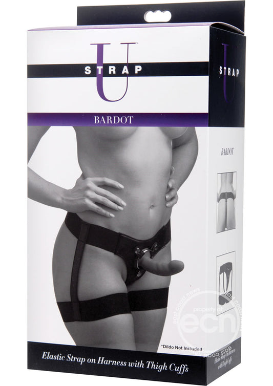 Strap U Bardot Elastic Strap On Harness With Thigh Cuffs - Black