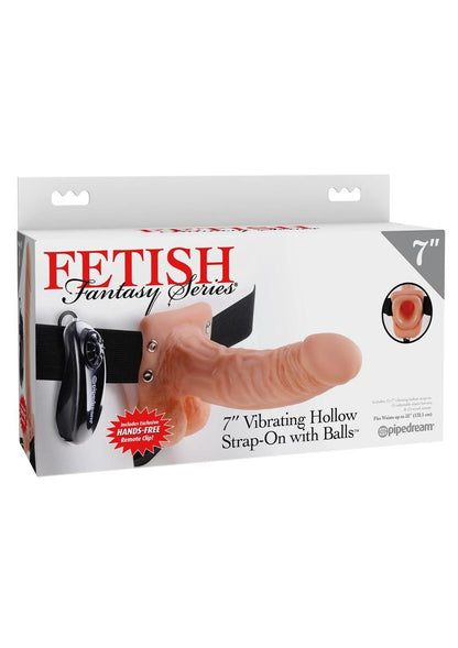 Fetish Fantasy Series Vibrating Hollow Strap-On Dildo with Balls and Harness with Remote Control 7in - Vanilla