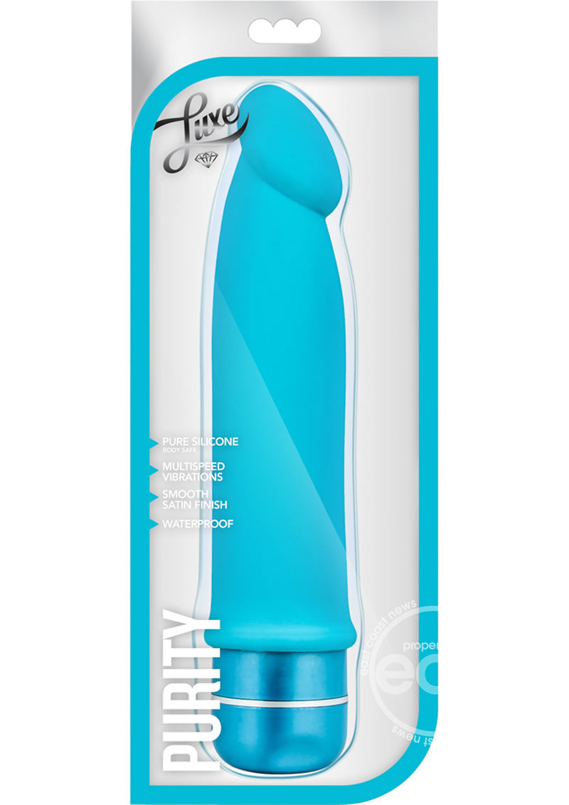 Luxe Purity Vibrating Silicone Dildo 7.5in - Blue