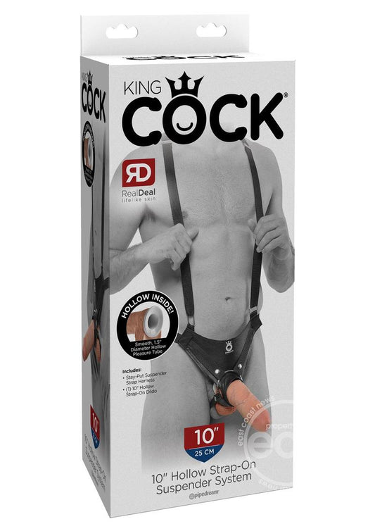 King Cock Hollow Strap On Suspender System with Dildo 10in - Vanilla/Black